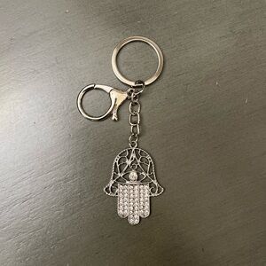 Silver Hamsa Hand Rhinestone Evil Eye Metal 4.5" Bag Purse Charm Gift Greek